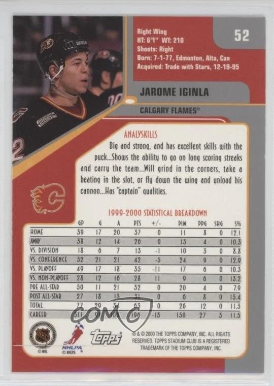 2000-01 Topps Stadium Club Jarome Iginla #52 HOF - Image 2 of 2