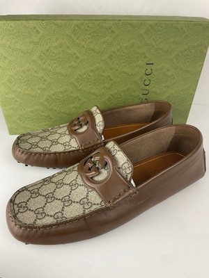 Gucci 730148 GG Brown Leather Driver Loafer Men's Size 9/US 9.5 | eBay