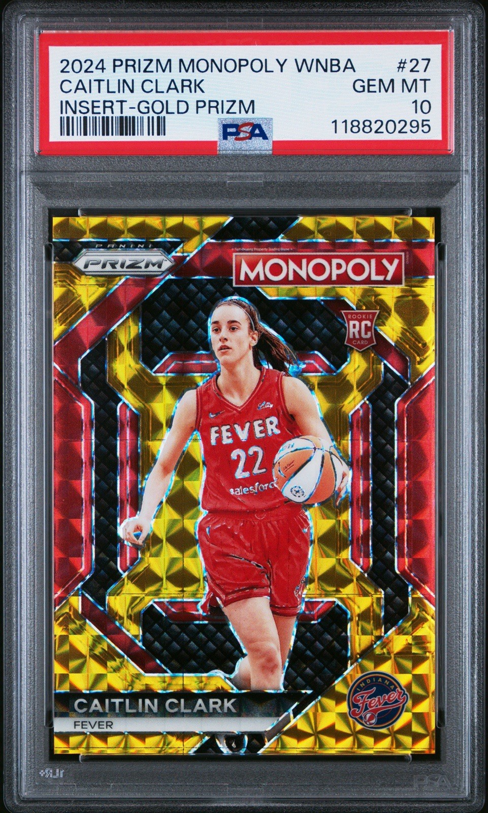 2024 Prizm Monopoly WNBA #27 Caitlin Clark Insert Gold Prizm Rookie /49 PSA 10