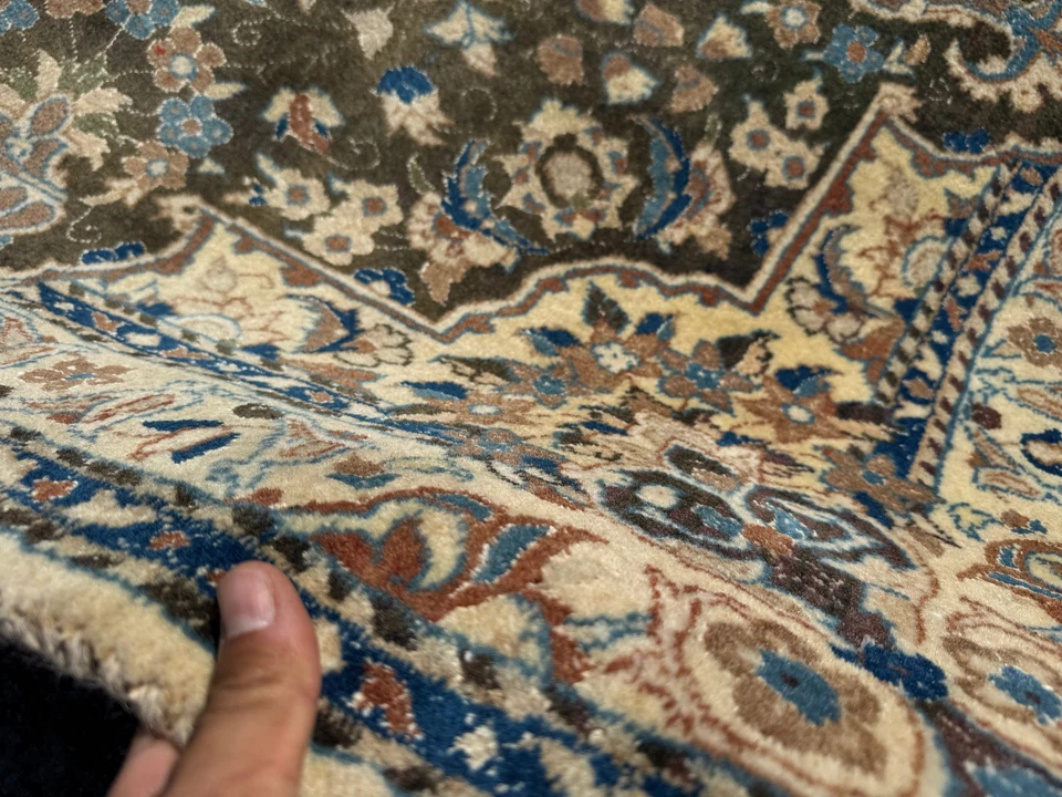 ALFOMBRA ORIENTAL ANTIGUA VERDE 4x6 anudada a mano vintage hecha a mano lana de seda fina antigua Foto 4 de 4