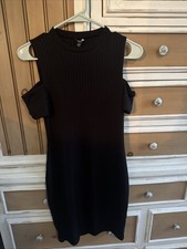 Guess Black Mini Curvey Slim Fit Dress Half Sleeve Allison Cold Shoulder XS