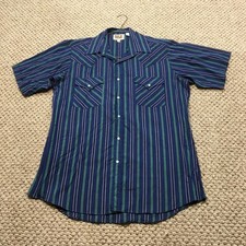 Ely Cattleman Shirt Mens Medium Blue Stripe Western Pearl Snap Short Sleeve