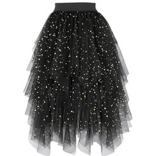 Women's Tulle Skirts High Low Layered A-line Midi Skirt Irregular Tutu Small