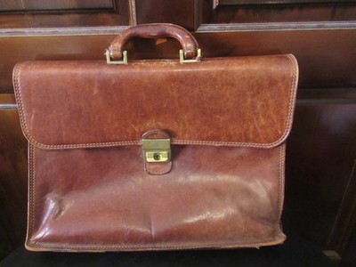 Vintage THE BRIDGE Leather Briefcase Messenger Document Bag from Italy with Key