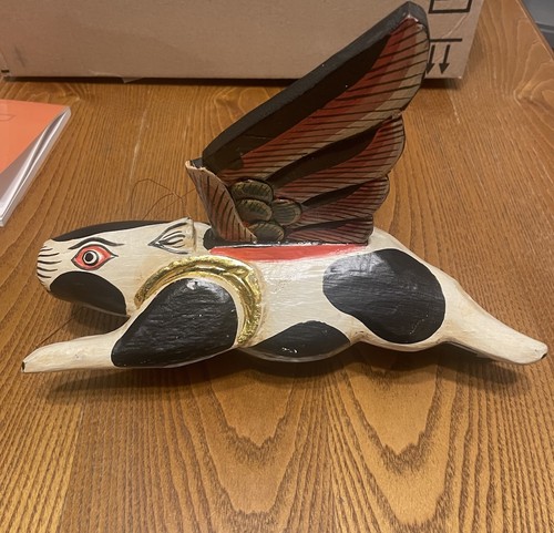 Stunning Hand Carved Vintage Wooden Flying Pig Spirit Chaser Guardian Indonesia