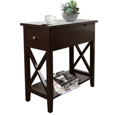 End Table, MDF Material Flip Top Narrow End Table with Drawer, Accent Small S...