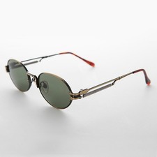 Bronze Spring Temple Oval Steampunk Vintage Sunglass Green Lens - Jeter