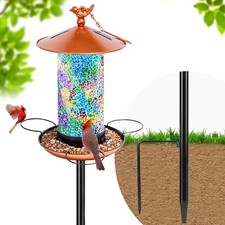 Ottsuls Solar Bird Feeder for Outdoors with Pole, Luxury Mosaic Glass Metal V...