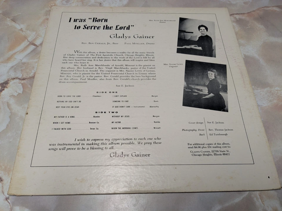 Gladys Gainer - I Was Born To Serve The Lord LP Gospel Private  - Image 4 of 4