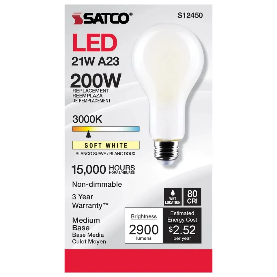 21 Watt - A23 LED - Frost Finish - Medium base - 3000K - 120 Volt - 12-Pack - Image 4 of 4