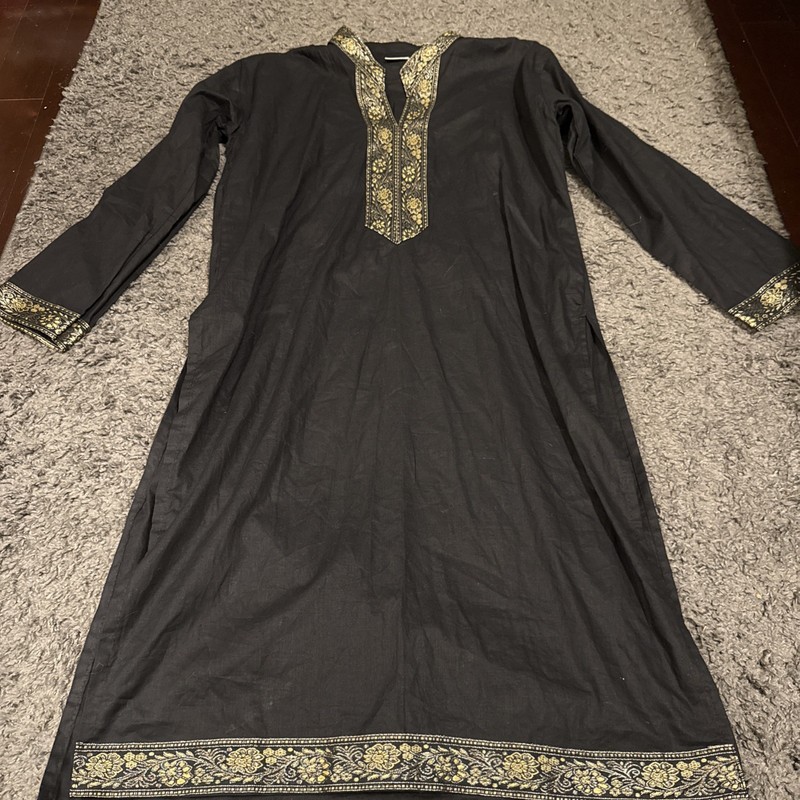 Kulsuma Girl's dress, black/gold, cotton - EUC!