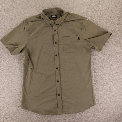 ONeill Shirt Mens M Green Polyester Blend Button Up Twill Short Sleeve