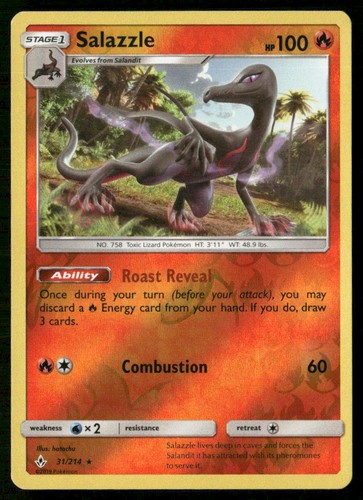 Salazzle 31/214 Rare Unbroken Bonds Pokemon Reverse Holo Lightly Played