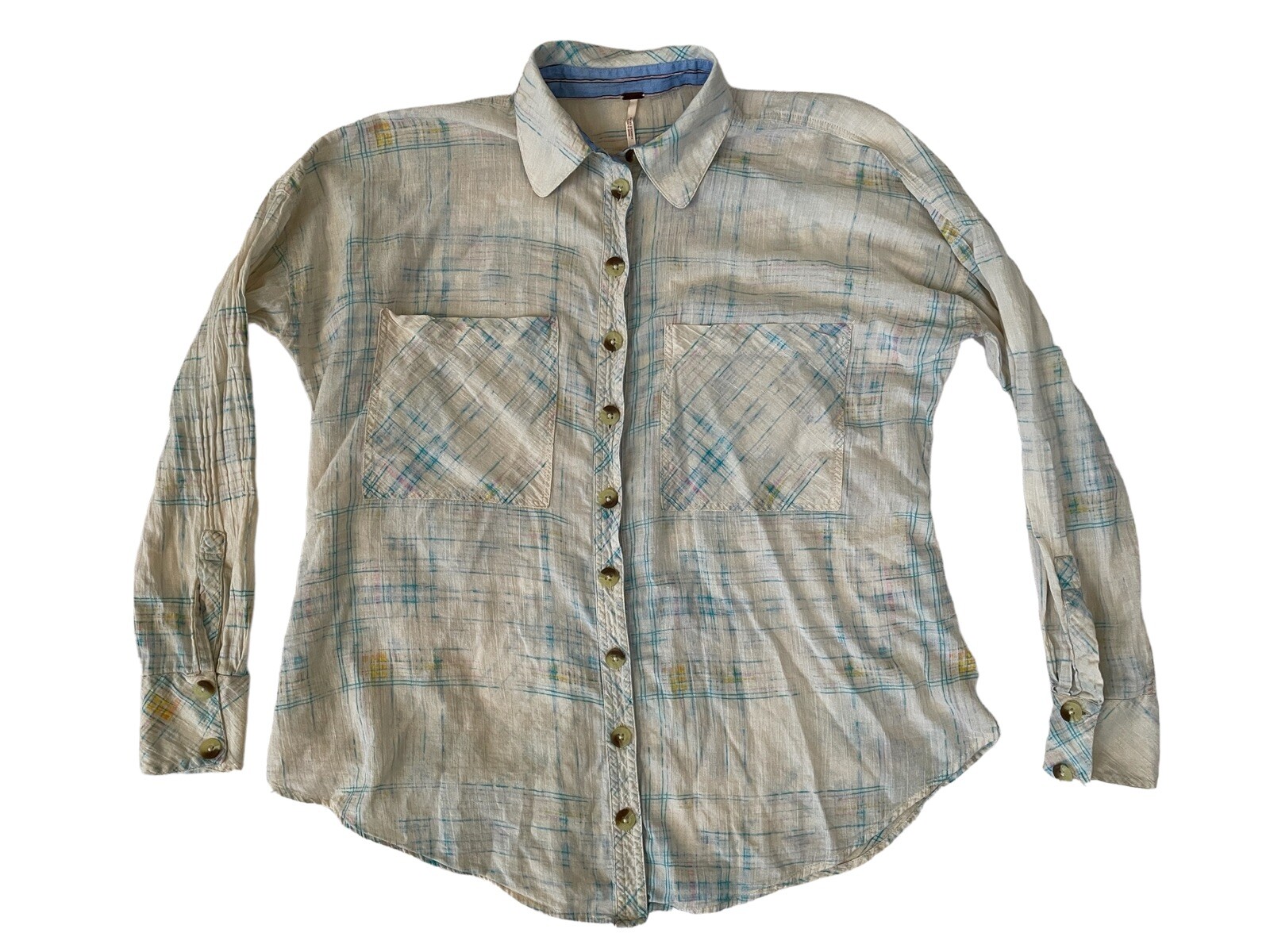 Free People Button Down Casual Collared Gauze Blo… - image 1