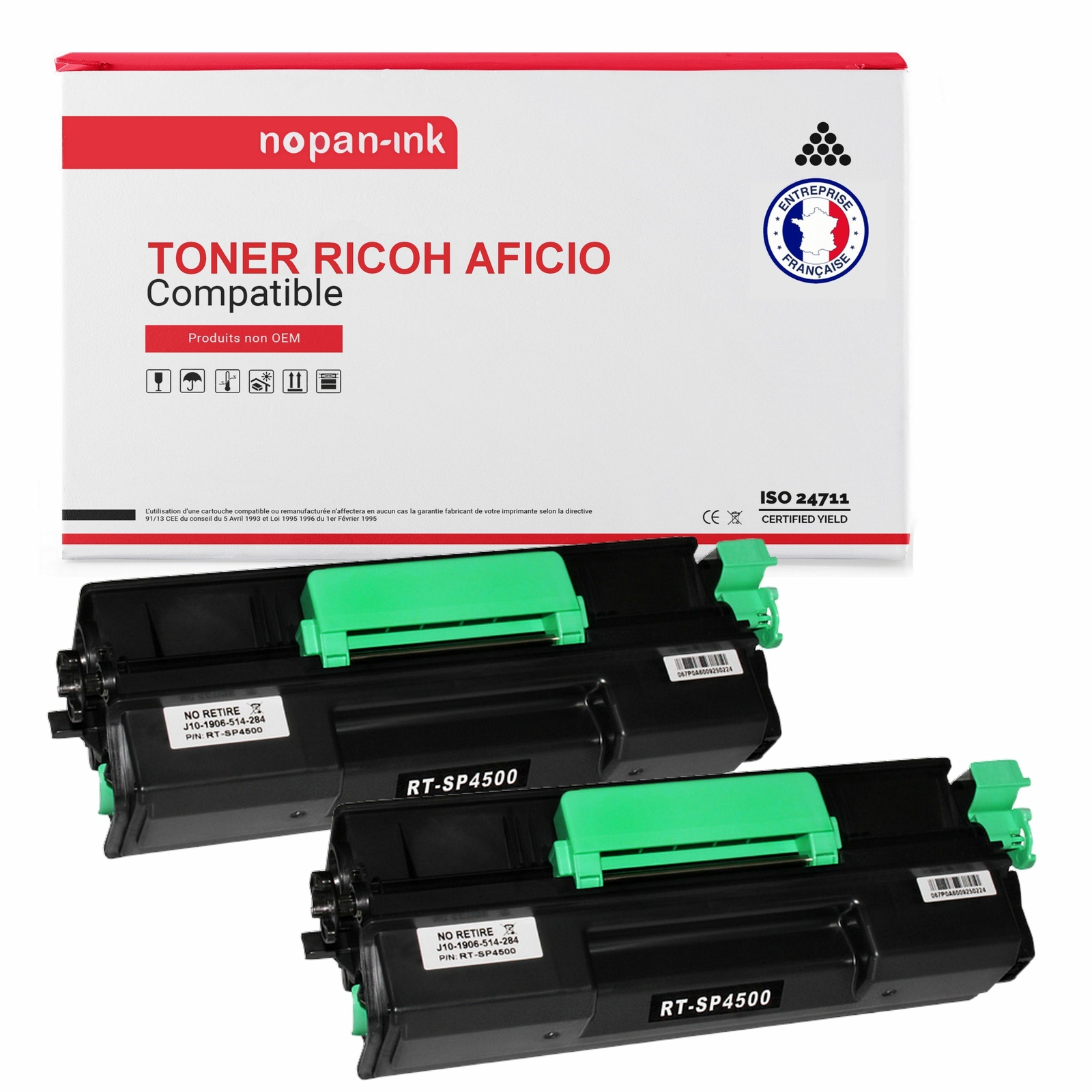 Toner RICOH 407318 407319 Noir haute capacité lot de 2 consommables durables NOPAN-INK