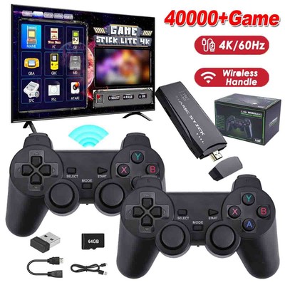 Retro Videospielkonsole 4K HD TV Spiel Stick 64G + 2X Wireless Controller -Linux