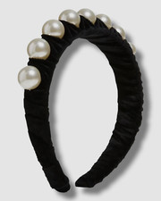  36 Bari Lynn Kid's Girl's Black Velvet Oversized Pearl Headband