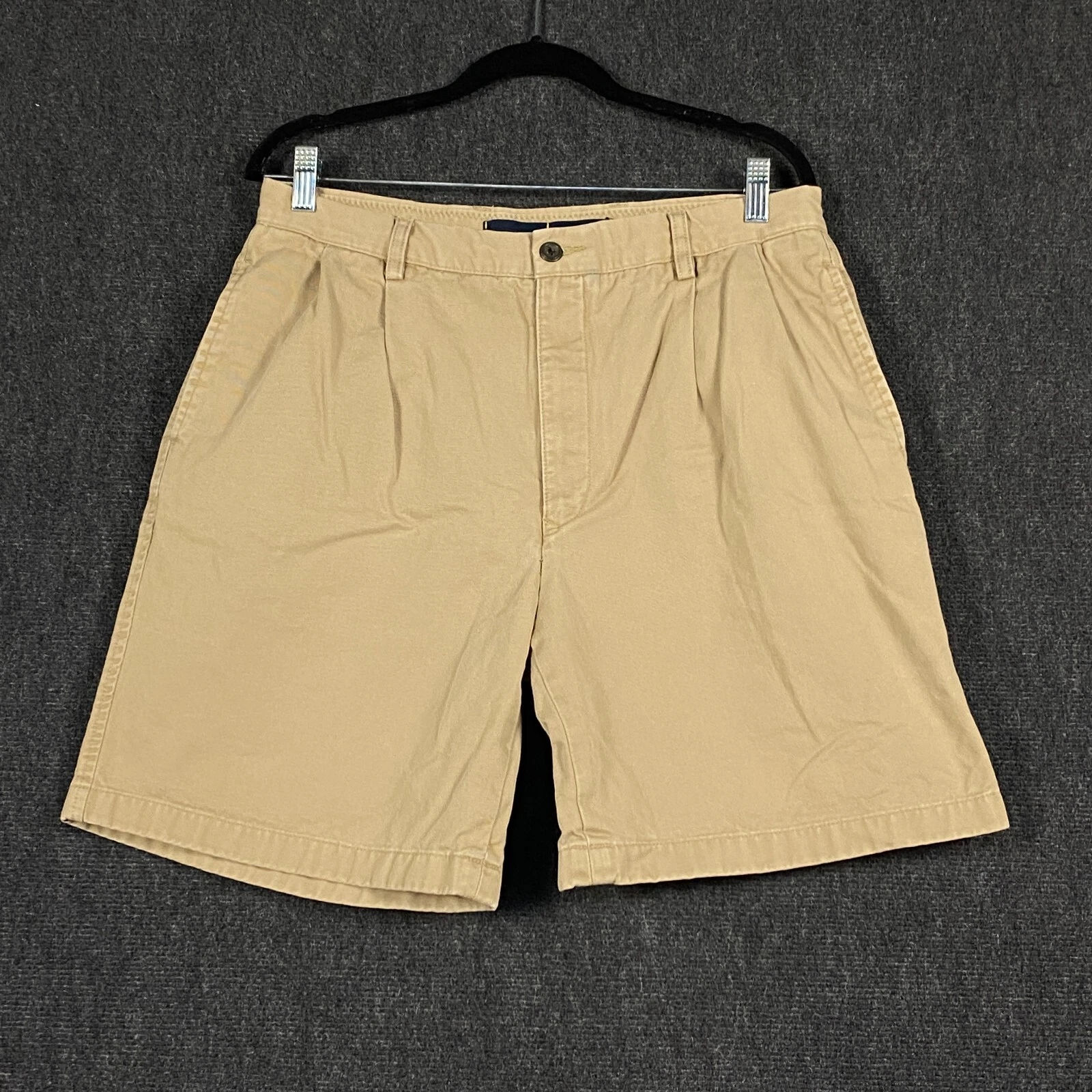 Nautica Rigger Mens W34 Classic Fit Chino Shorts Beige Twill Pleated Summer