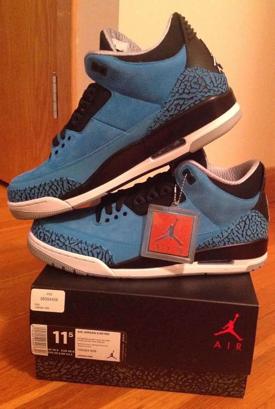 2014 NIKE AIR JORDAN 3 RETRO III POWDER BLUE SIZE 11.5 DEADSTOCK 136064 406 2014 NIKE AIR JORDAN 3 RETRO III POWDER BLUE SIZE 11.5 DEADSTOCK 136064 406