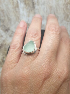 Sterling Silver 925 Aqua Foam Colour Seaham Seaglass Ring Full Hallmark