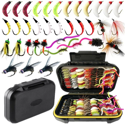 Fly Fishing Flies Assortment Kit Dry/Wet Nyphms Popper Streamer for Trout Bass