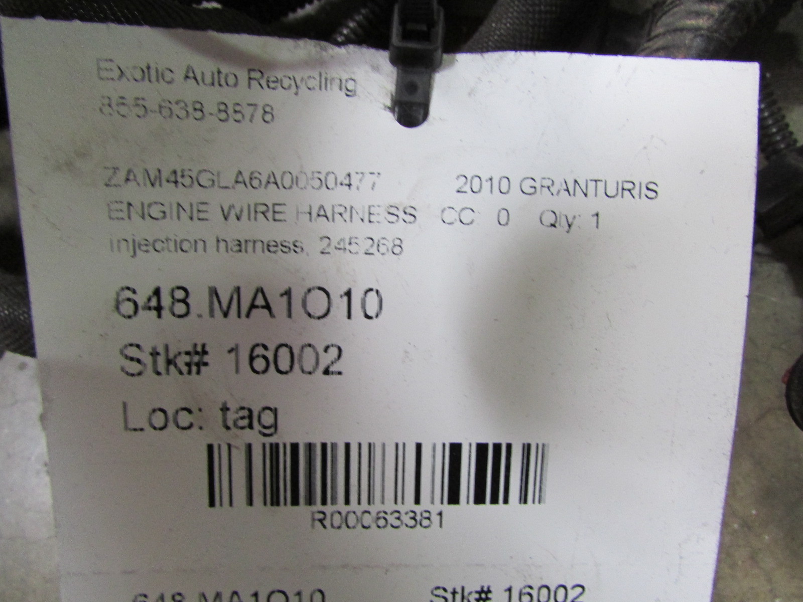 Maserati Granturismo, Quattroporte, Engine Injection Wire Harness, Used, 245268