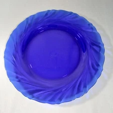 Duralex Dinner Plate 9" Cobalt Blue Swirl Glass France Vintage