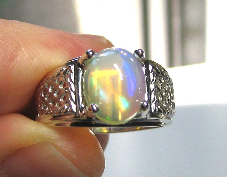 Man's Natural Solid Opal Ring In 925 Sterling Silver-New Opal Ring