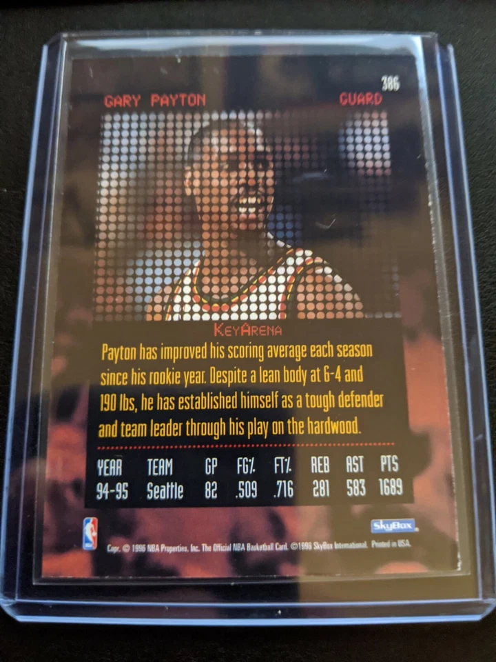 1996-97 GARY PAYTON SkyBox Hoops Rock The House Insert #386 Seattle Super Sonics - Image 2 of 2