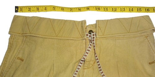 Anthropologie Rustic Linen Shorts 2 Small Gold Pockets Button Fly Tie Closure - Picture 11 of 16