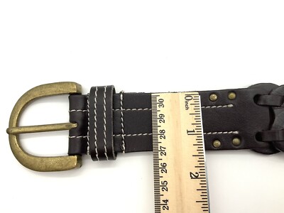 Elegant Black Leather Studded Belt Brass Buckle Lp Linea Pelle Size M lp blue Linea Pelle Sz M Braided Black Leather Studded Brass  main image 4