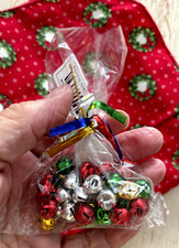 SET 30 Vtg Assorted Color 3/8" MINI JINGLE BELLS Xmas Craft ORNAMENTS Red Green