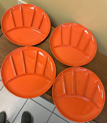 Set of Vintage Divided Plastic Melamine Fondue Sushi Plates MCM Japan  Orange