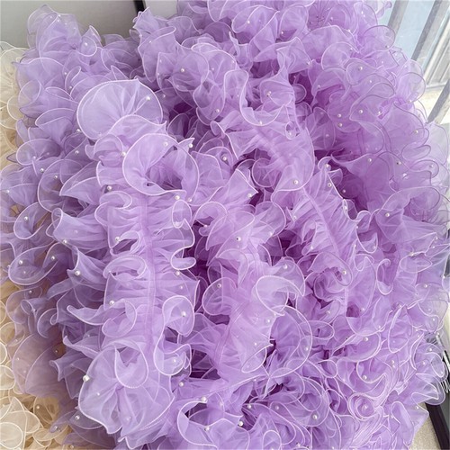 200cm Pearl Nail Beaded Ruffle Organza Lace Trim for Lolita Dress Sewing DIY - Picture 19 of 20