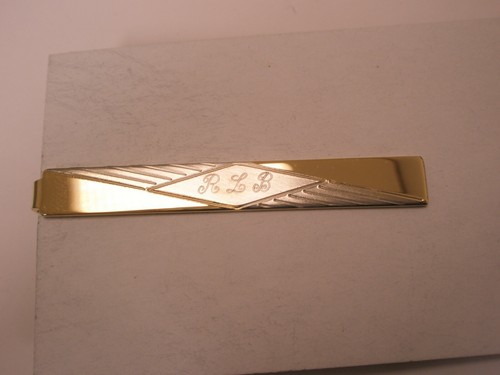 RLB Monogram Engraved Initial Letter Font Name Vintage Tie Bar Clip