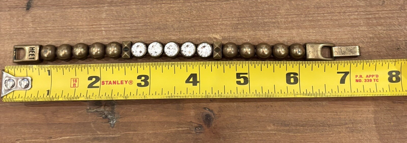 HEET Bracelet Clear Swarovski Crystals, Brass, and Brown Leather Bracelet - Rare