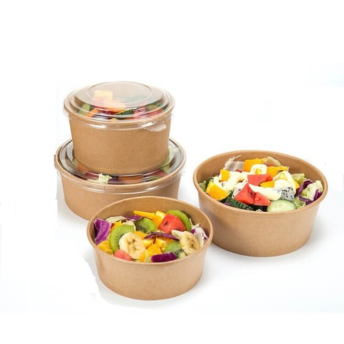 Kraft Paper Salad Bowls Lunch Box Take Away Food Containers Meal Bowl With Lid - Picture 23 of 26