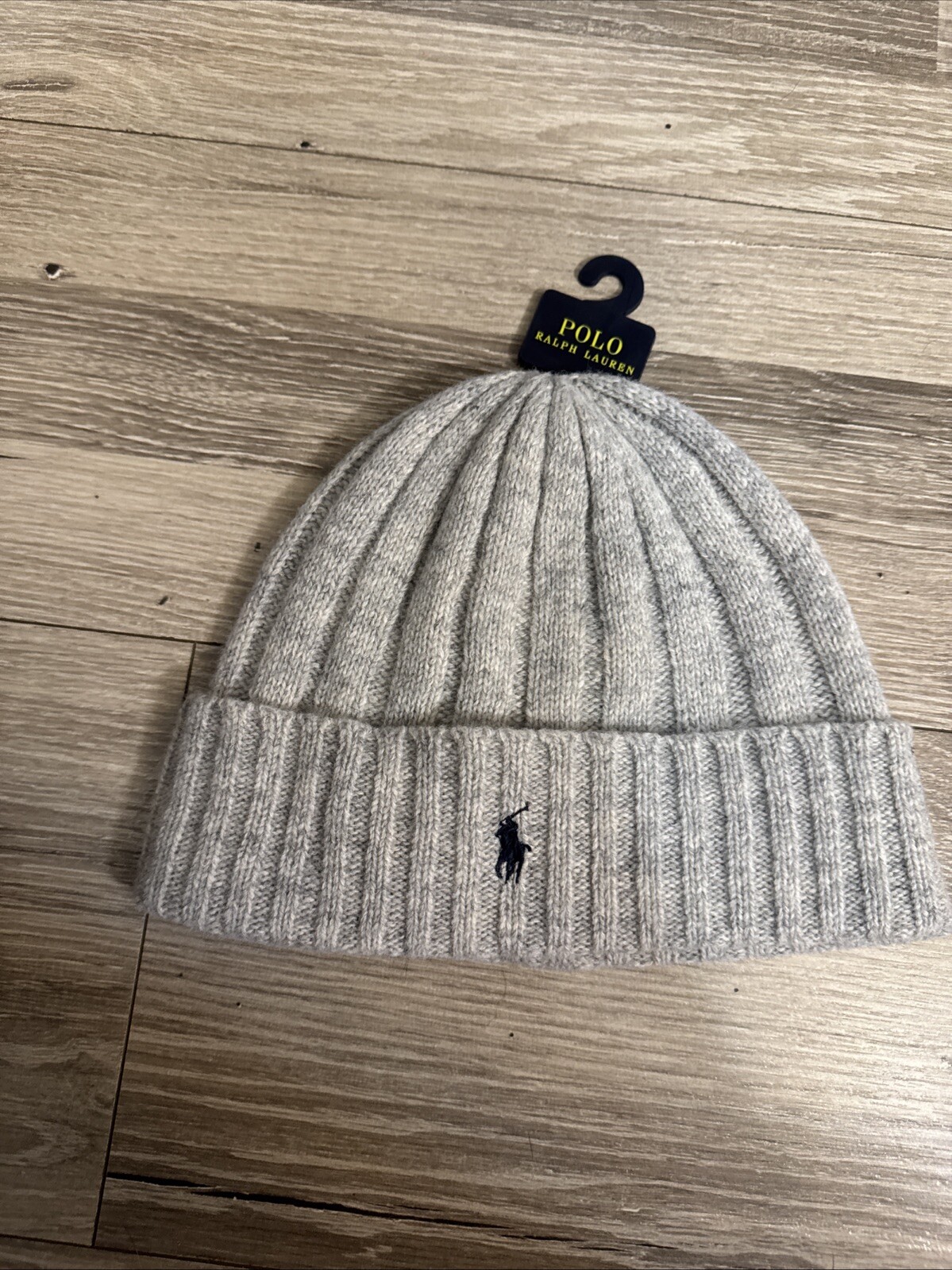 Cappello Polo Ralph Lauren uomo grigio misto lana polsino a costine maglia berretto nero pony