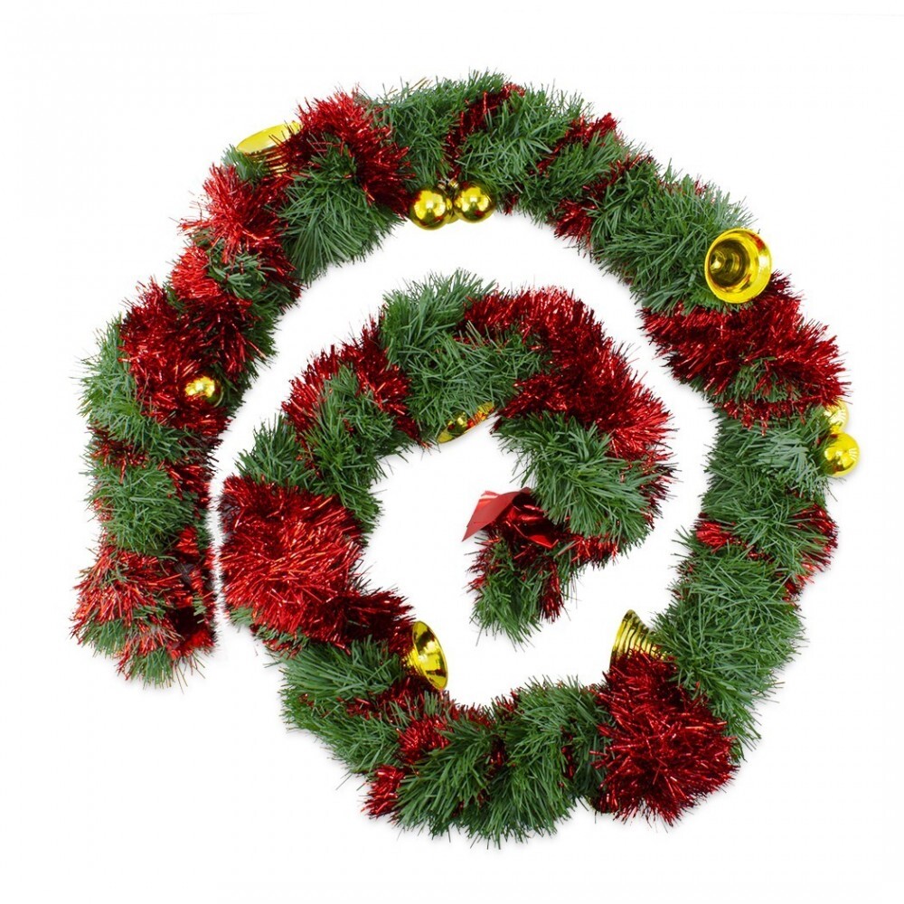 Couronne de Noël tressée de 280cm avec cloches et boules or