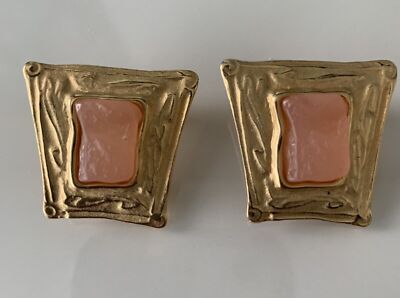 Dazzling Vintage Givenchy Modernistic Gold Tone Lucite Clip On Earrings
