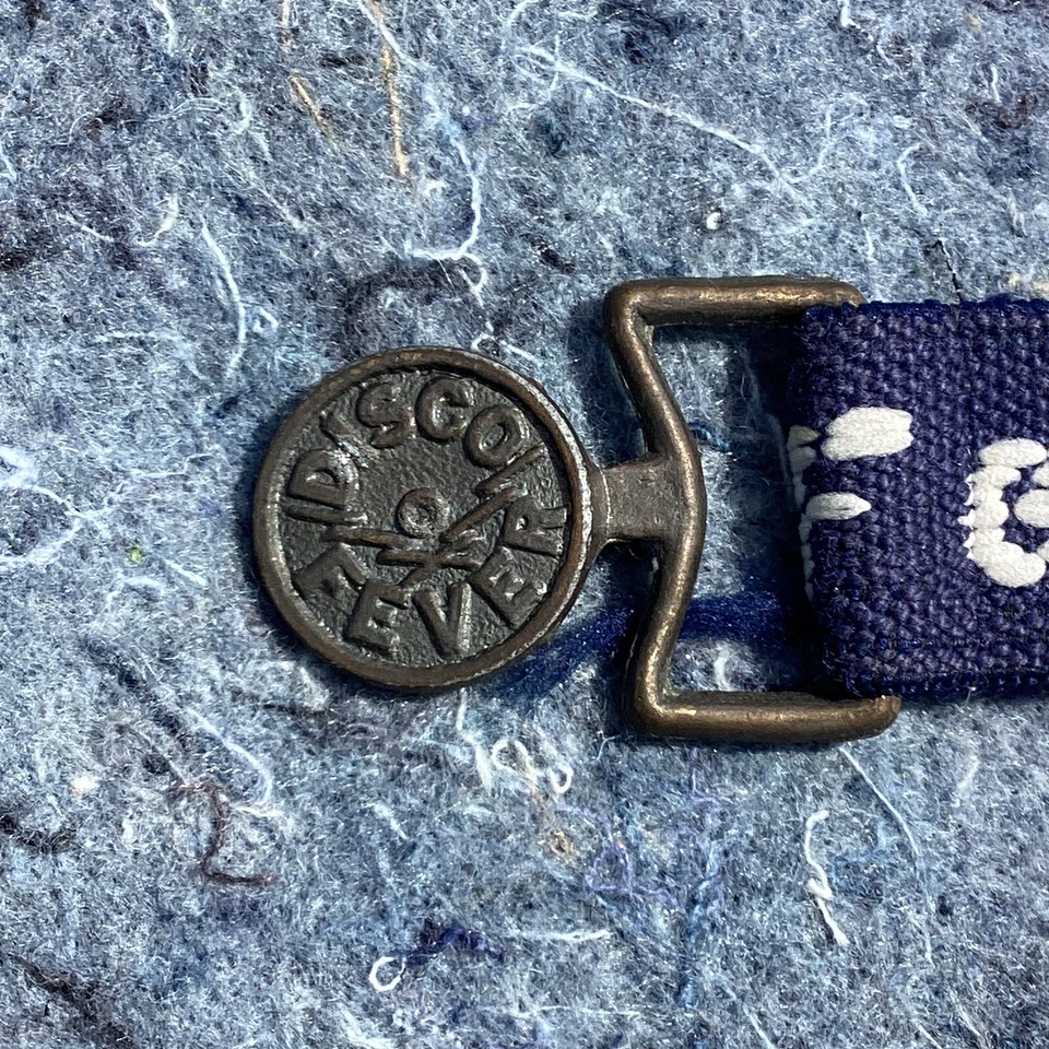 *RARO* Cinturón elástico azul unisex Disco Fever años 70 con hebilla de cierre insignia de metal Foto 4 de 4