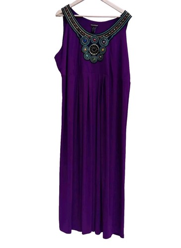 Nina Leonard 3XL Purple Embelished Beaded Maxi Dress 24 / 26 - Picture 2 of 6