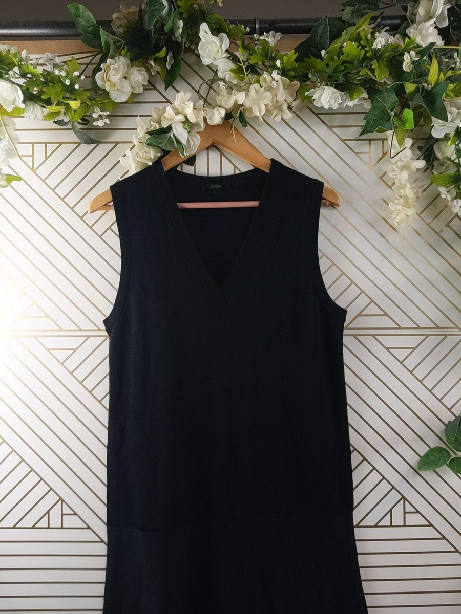 COS Women's Navy Blue Sweater Dress Midi Sleeveless Cotton