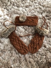 Topshop Rusty Head Band And Mittenswith Fur Trim