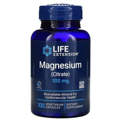 Life Extension Magnesium Citrate 100mg 100 Veg Caps NON GMO/Gluten Free/USA Made