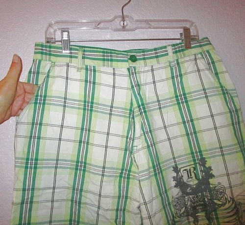 Y2K Noiz Royalty pantaloncini larghi uomo taglia 34 cotone Seersucker grafica skater anni 90 - Foto 4 di 8