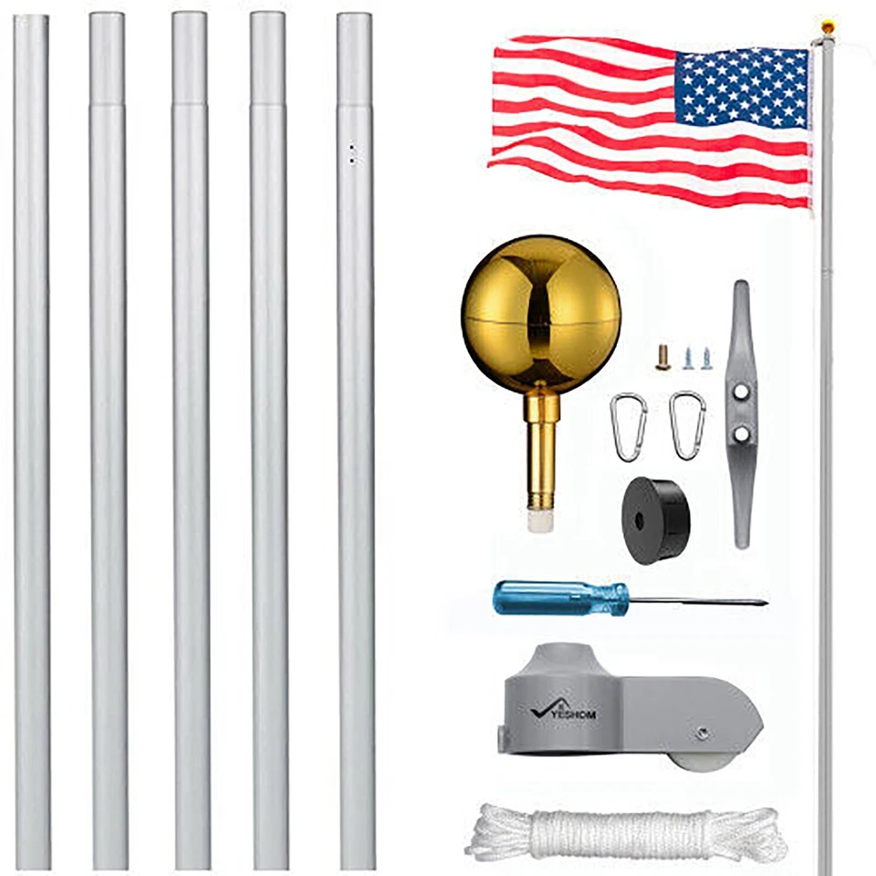 Kit de asta de bandera seccional de aluminio de 20 pies resistente 3'x5' bandera de Estados Unidos Foto 3 de 4