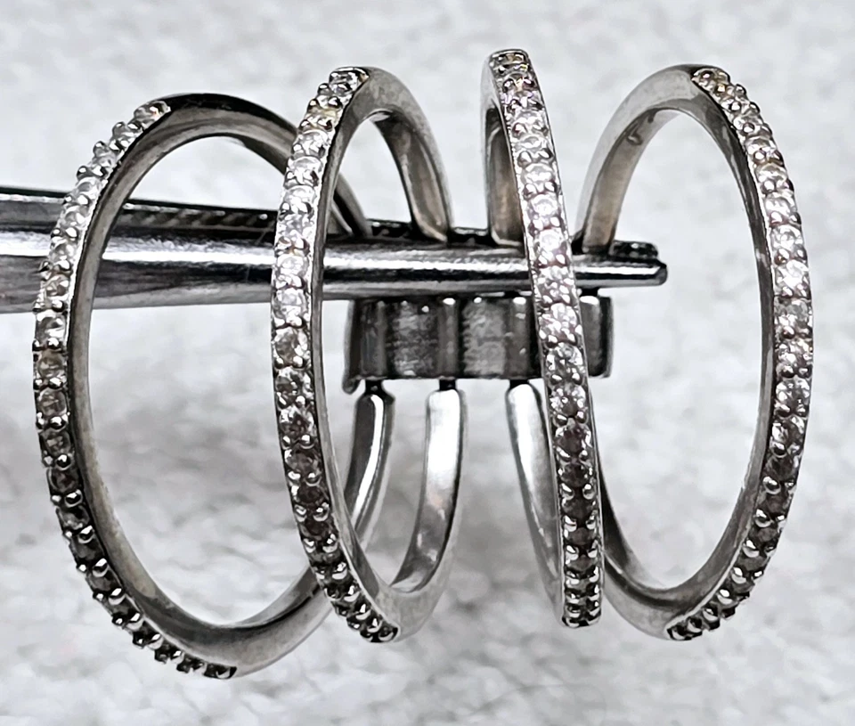 $275 Nordstrom Надри серебро 925 Pavé 4 группы штабелируемые кольцо Sz6.5 - Изображение 2 из 4