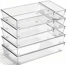 8 Pack Large Clear Plastic Drawer Organizer Bins - Acrylic Bathroom Drawer Organ