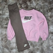 Nike Long Sleeve Sweatshirt  Leggings 2 Piece Set Pink/Brown Girls Size 6X NWT